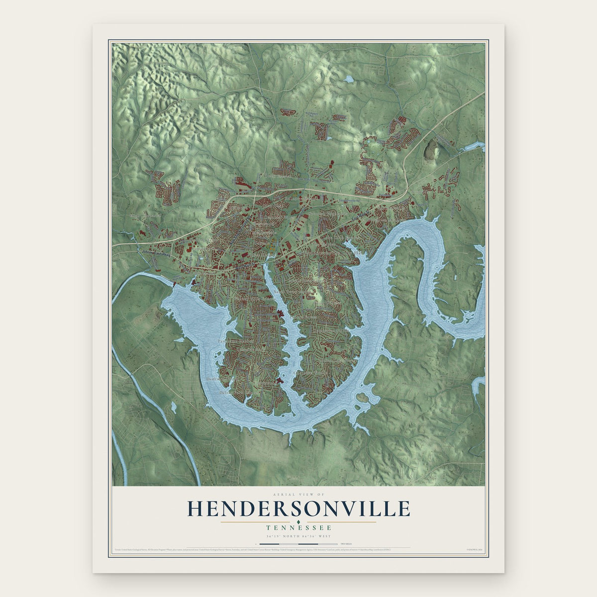 Hendersonville, Tennessee map print, the full design