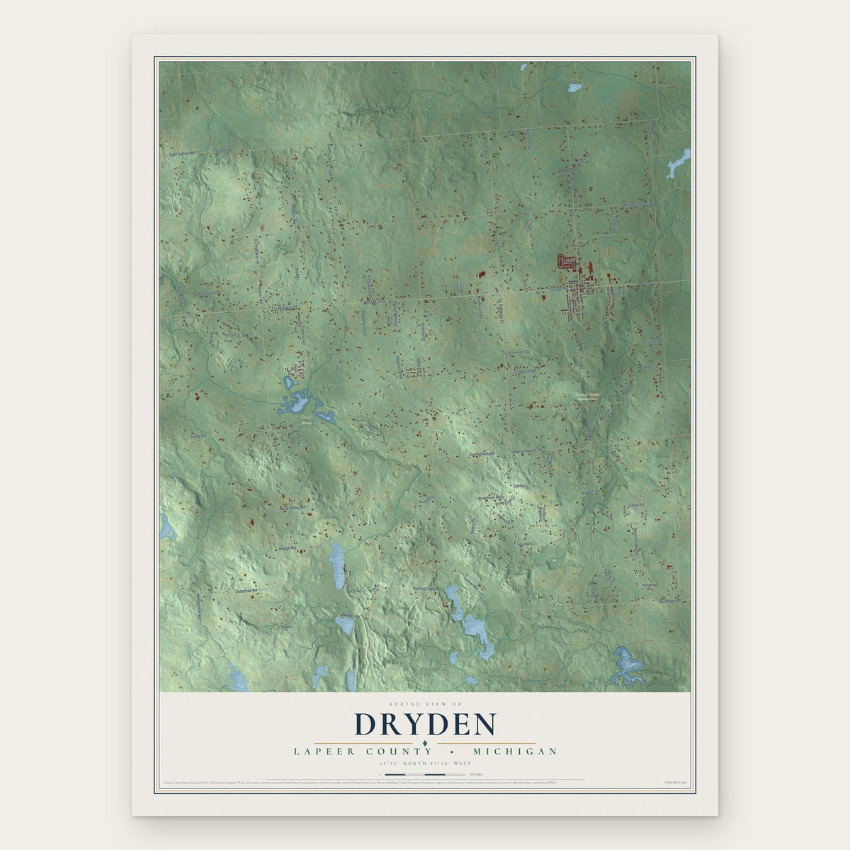 Dryden, Lapeer County, Michigan map print, the full design