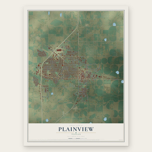 Plainview, Texas map print, the full design