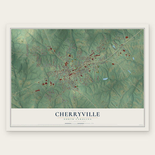 Cherryville, North Carolina map print, the full design