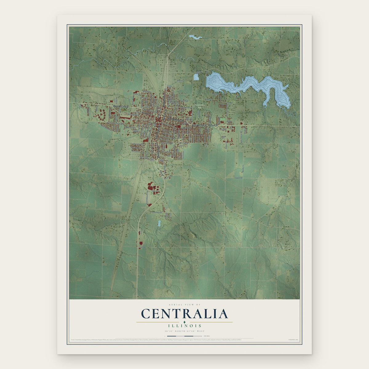 Centralia, Illinois map print, the full design