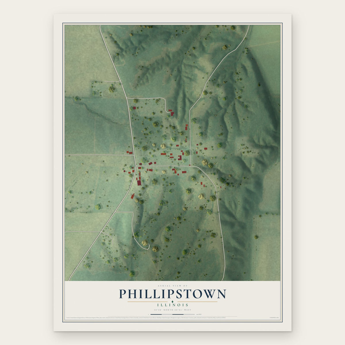 Phillipstown, Illinois map print, the full design