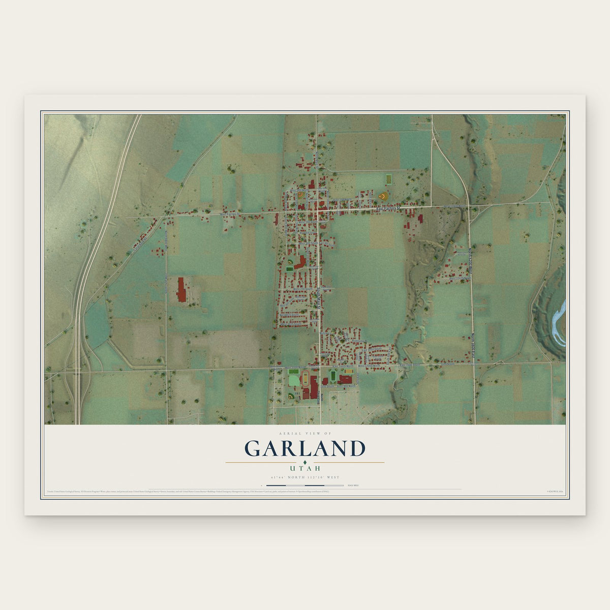Garland, Utah map print, the full design