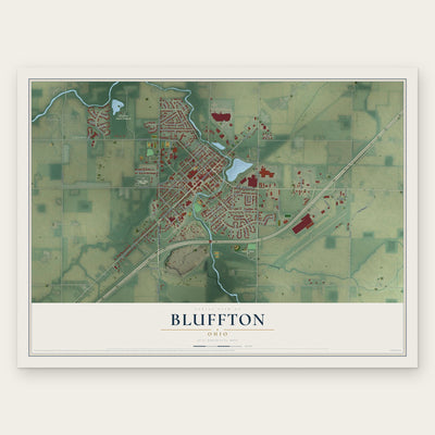 Bluffton, Ohio map print, the full design