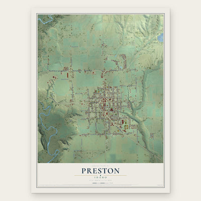 Preston, Idaho map print, the full design