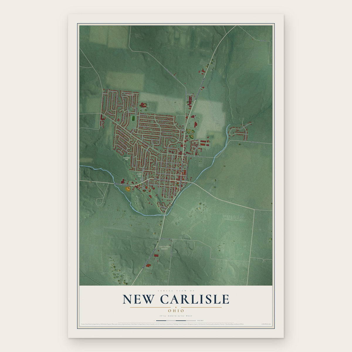 New Carlisle, Ohio map print, the full design