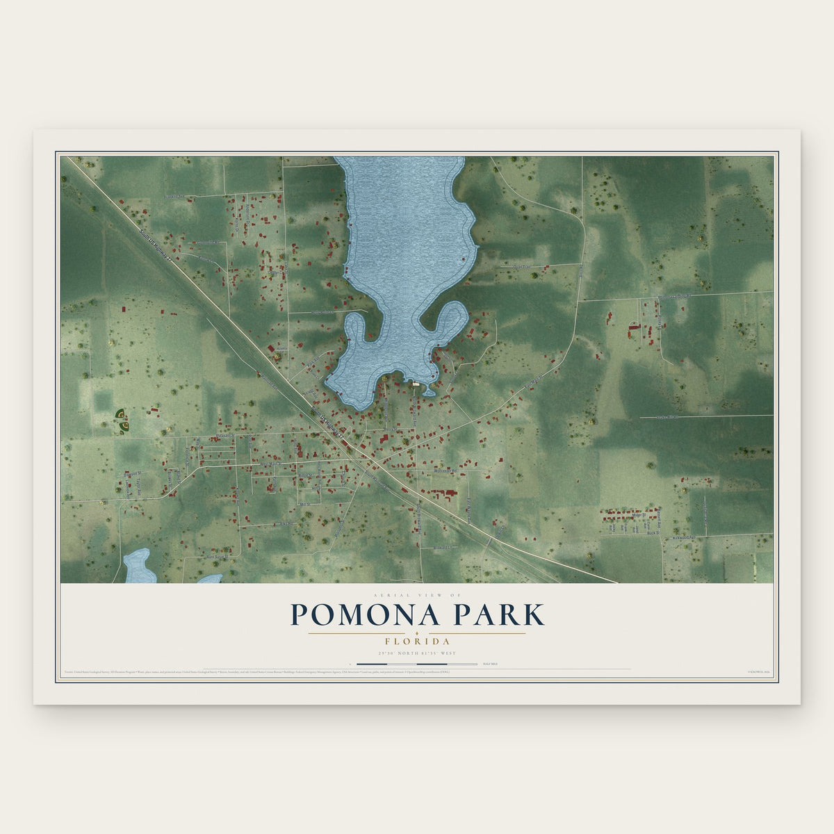 Pomona Park, Florida map print, the full design
