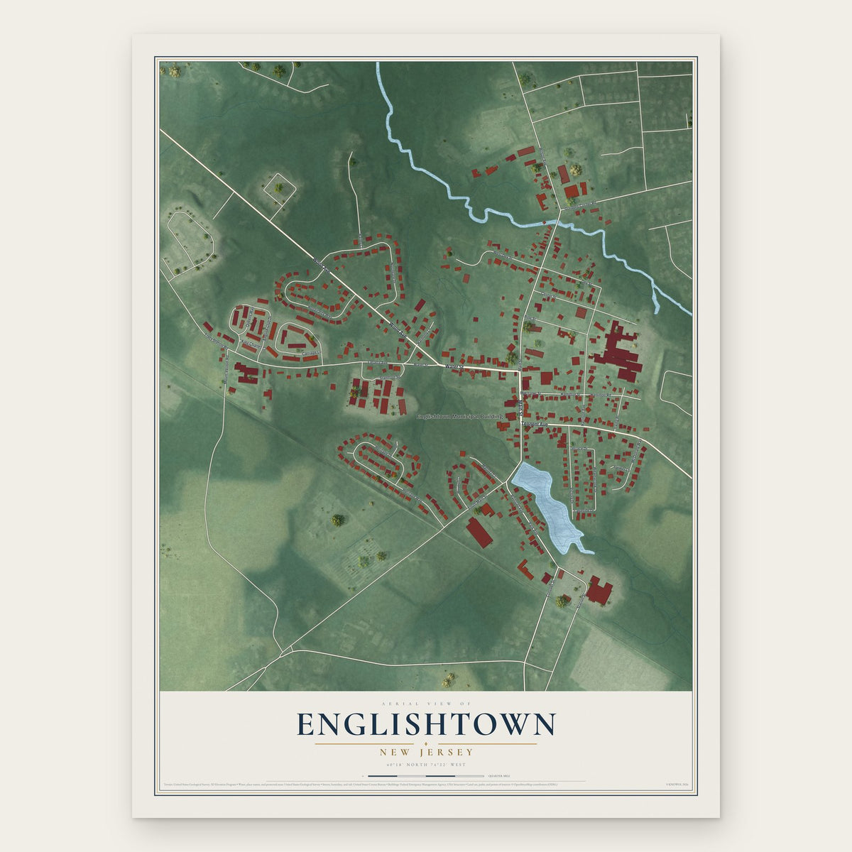 Englishtown, New Jersey map print, the full design