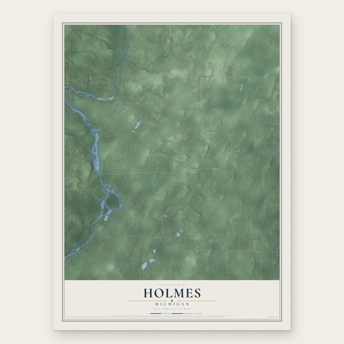 Holmes, Michigan map print, the full design