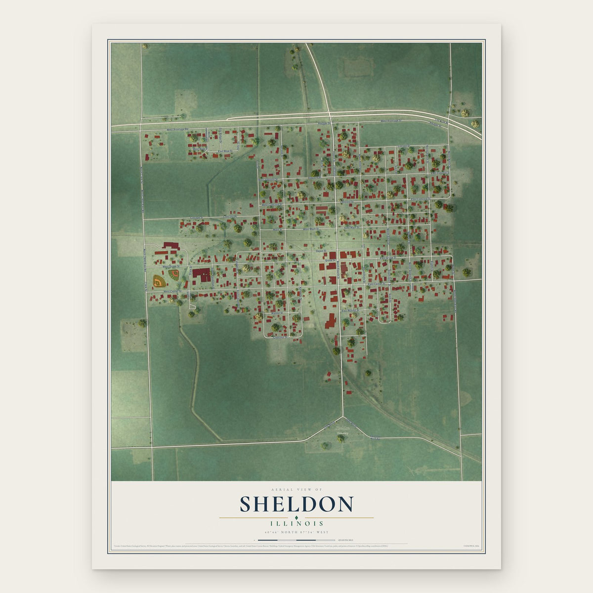 Sheldon, Illinois map print, the full design