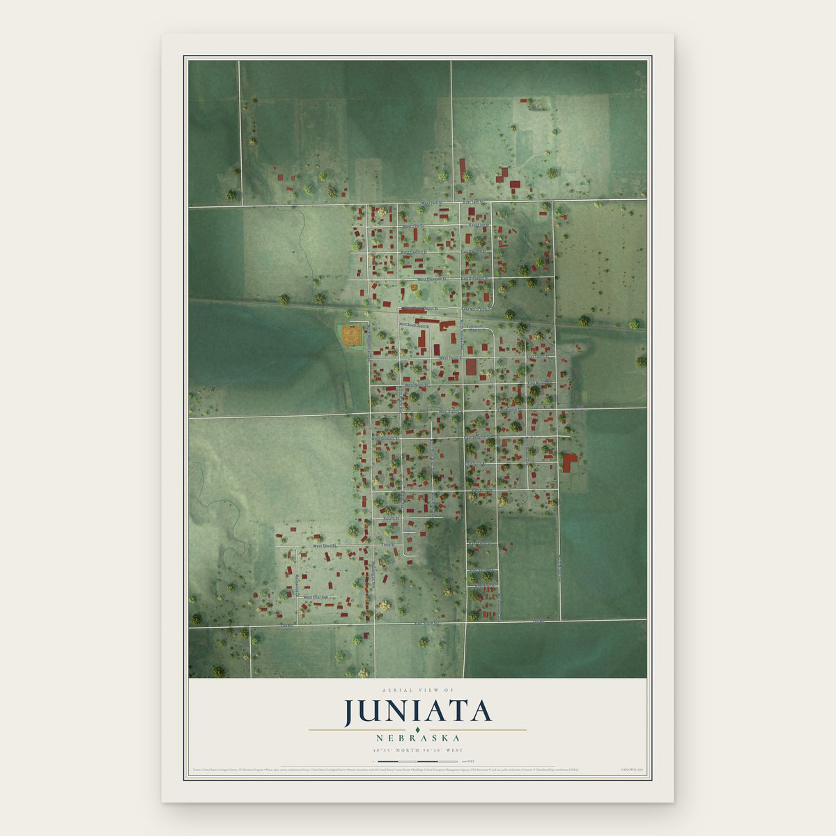 Juniata, Nebraska map print, the full design