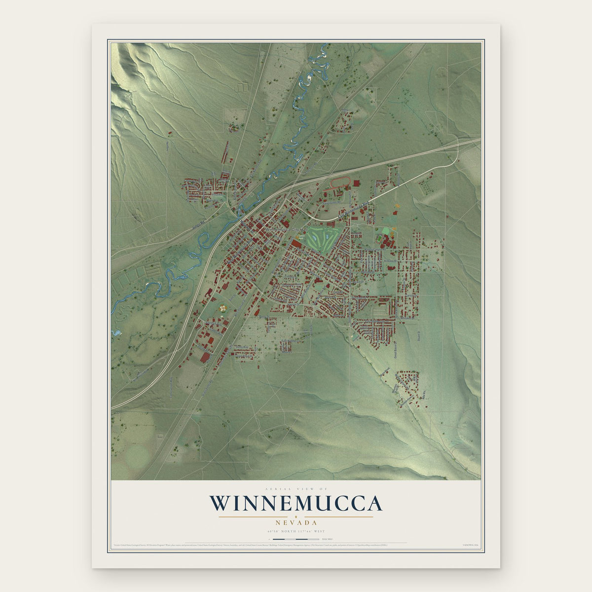Winnemucca, Nevada map print, the full design
