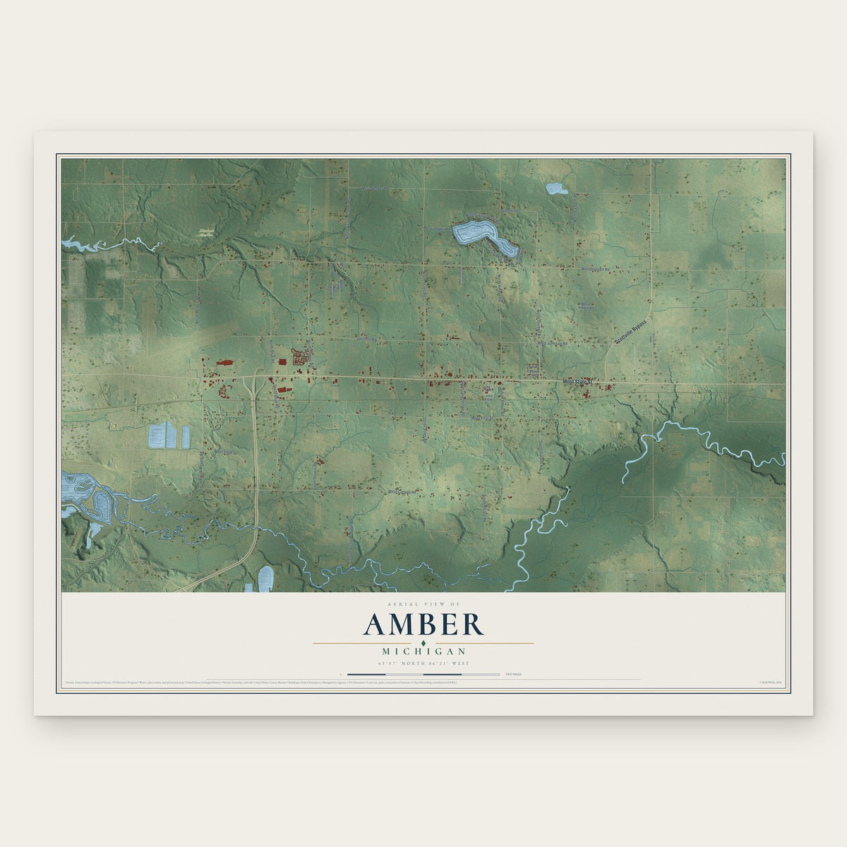 Amber, Michigan map print, the full design