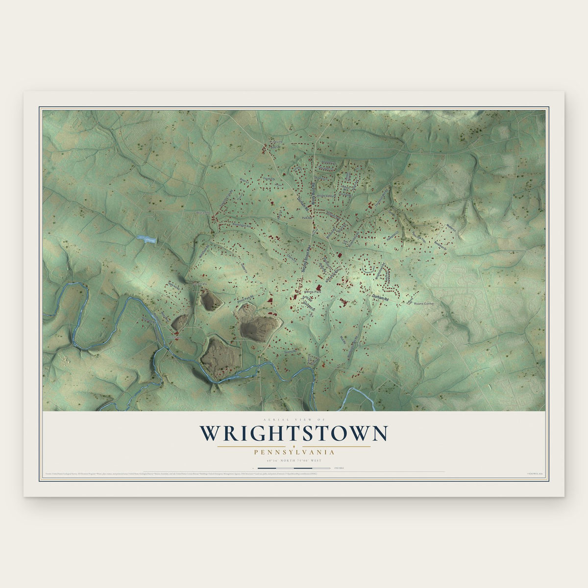 Wrightstown, Pennsylvania map print, the full design