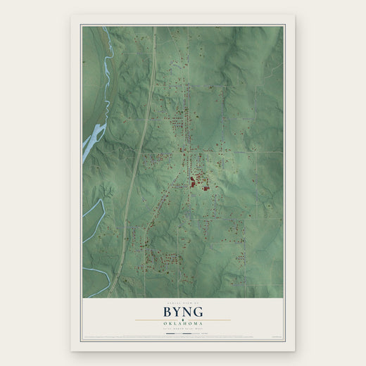 Byng, Oklahoma map print, the full design