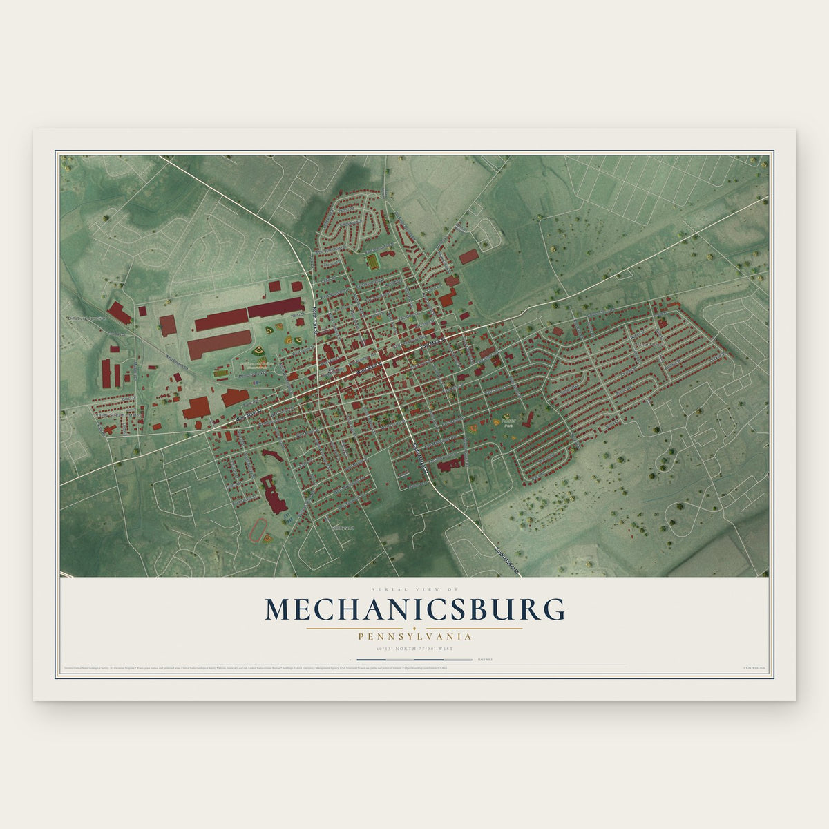 Mechanicsburg, Pennsylvania map print, the full design