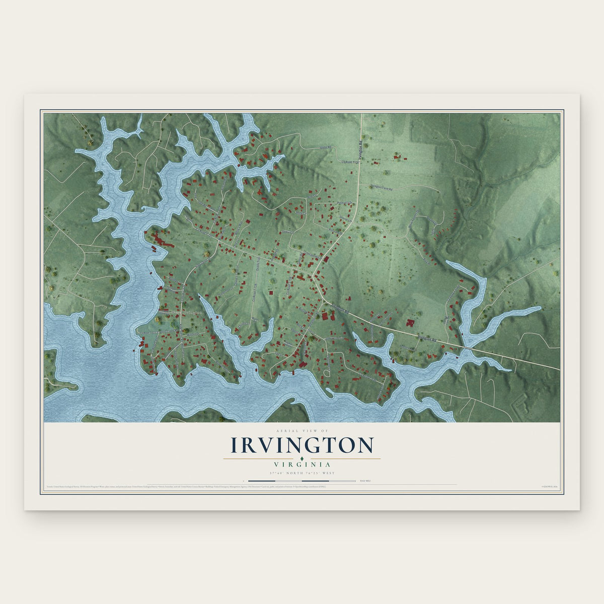 Irvington, Virginia map print, the full design