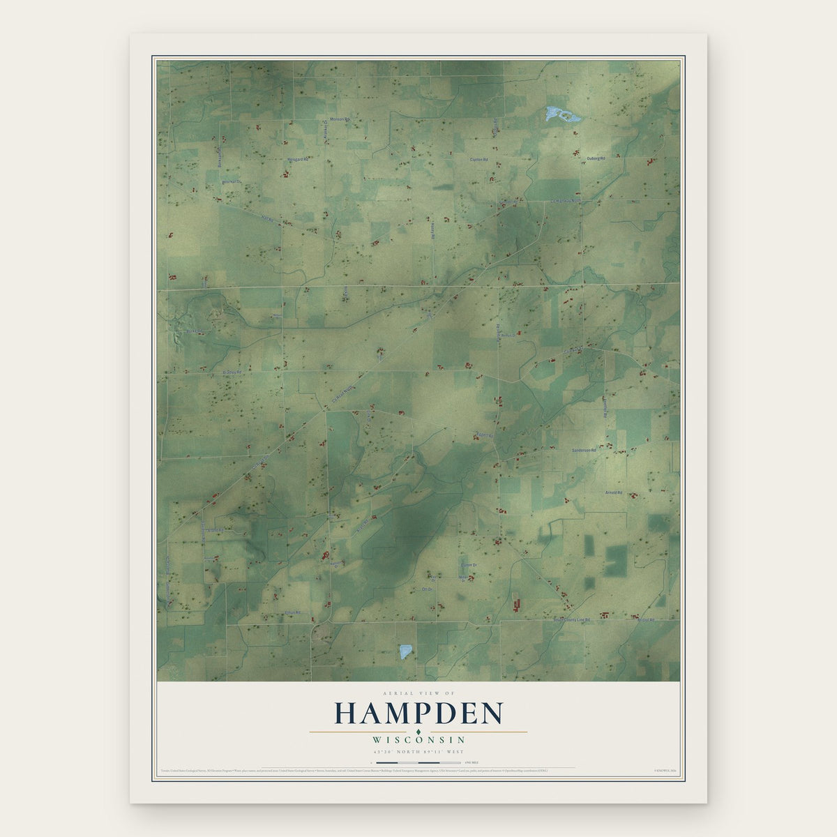 Hampden, Wisconsin map print, the full design