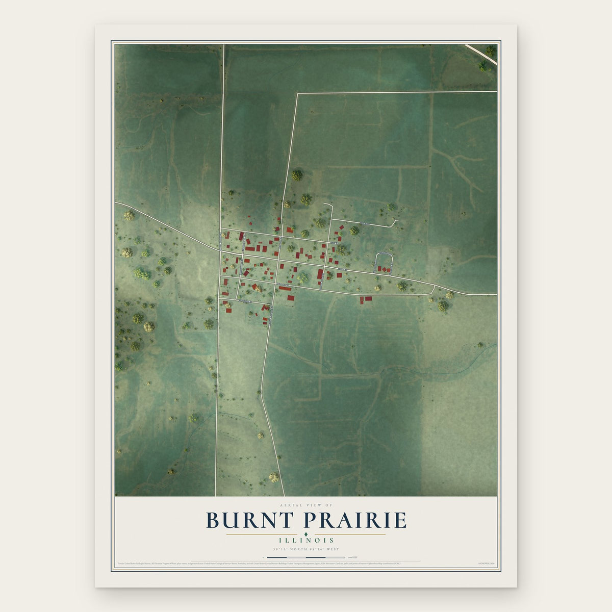Burnt Prairie, Illinois map print, the full design