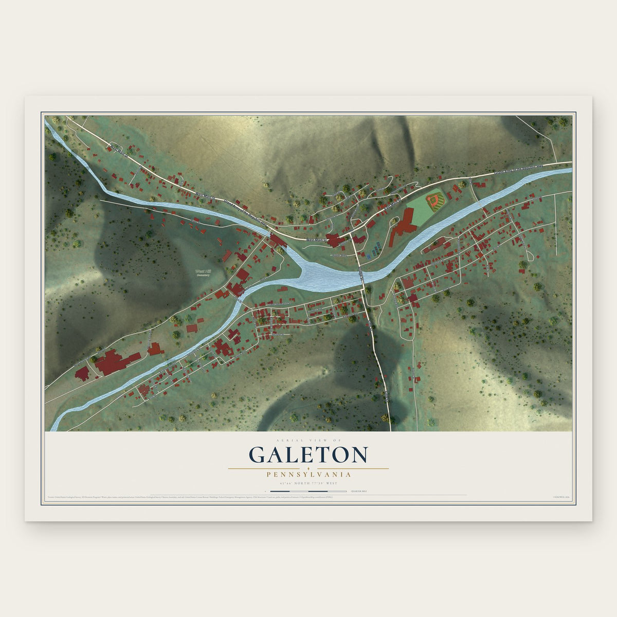 Galeton, Pennsylvania map print, the full design