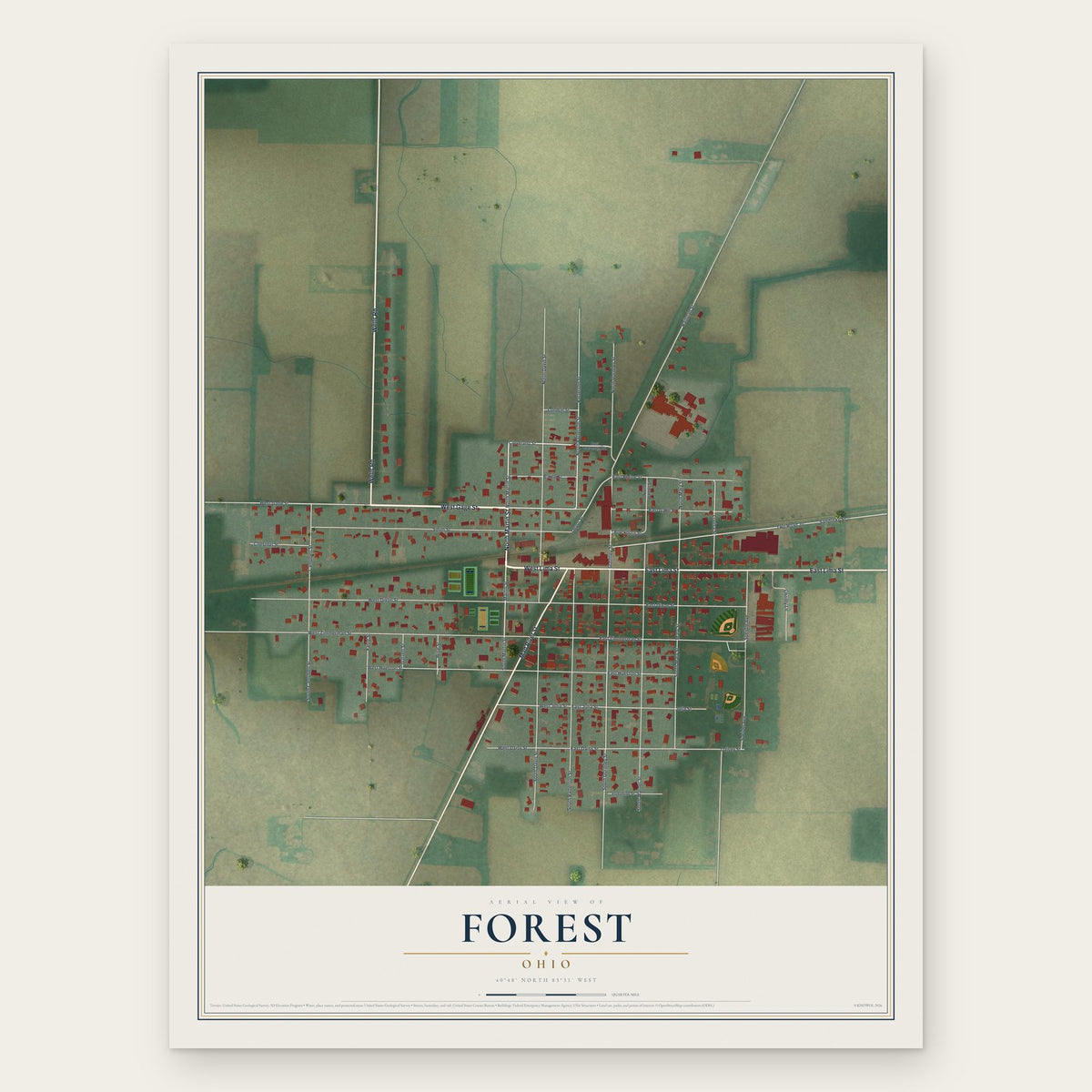 Forest, Ohio map print, the full design