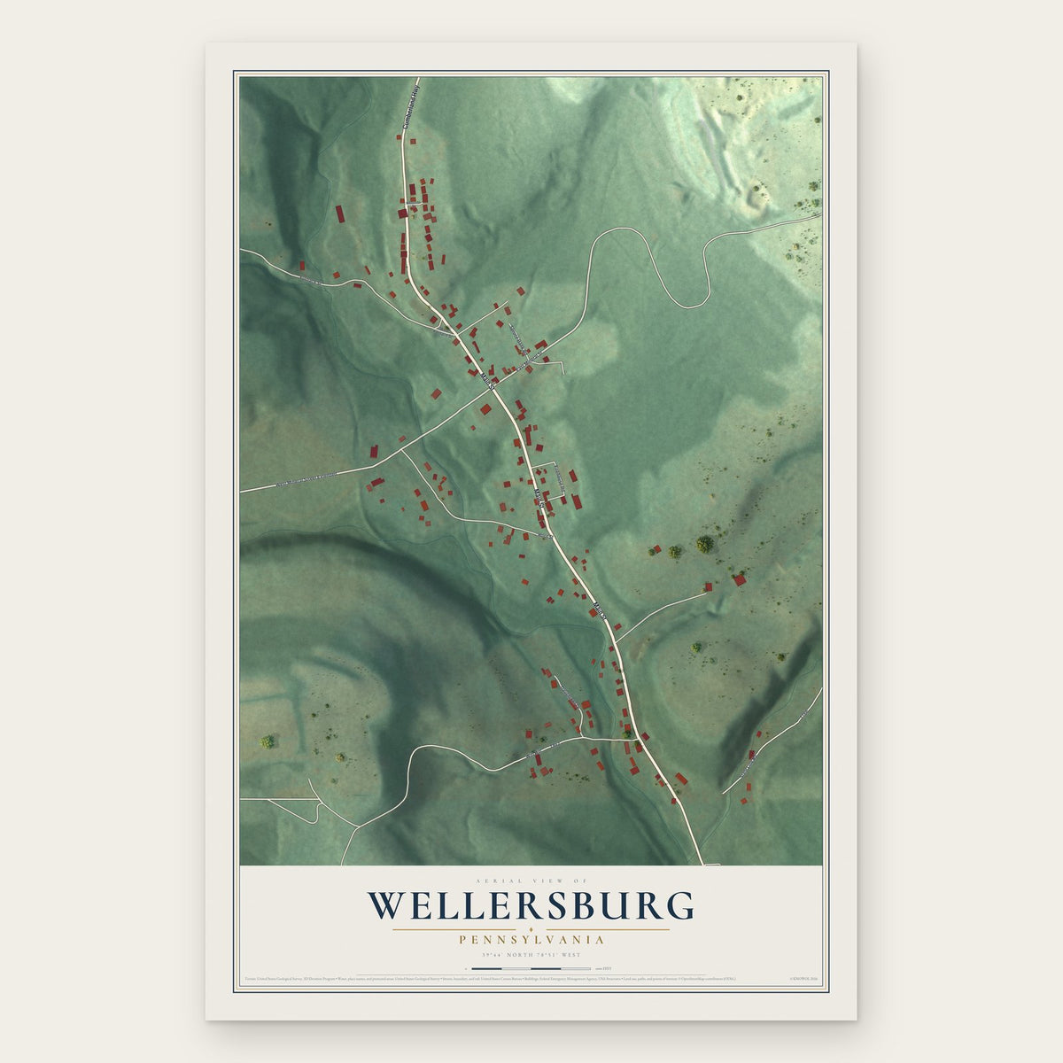 Wellersburg, Pennsylvania map print, the full design