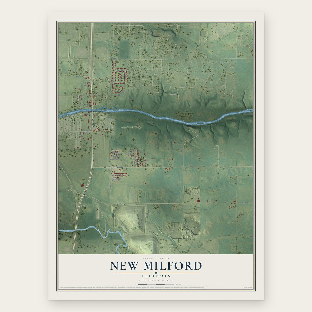 New Milford, Illinois map print, the full design