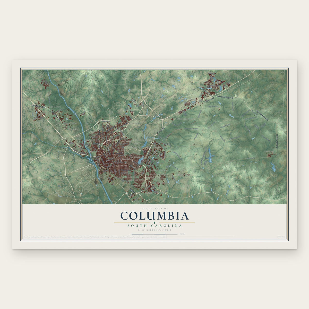 Columbia, South Carolina map print, the full design