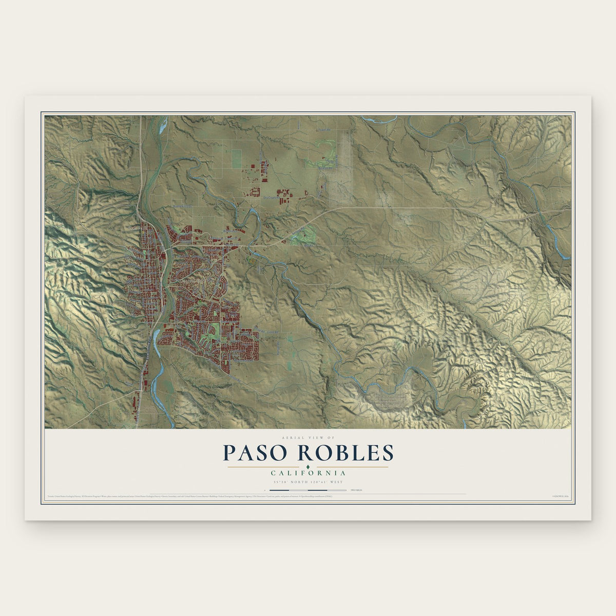 Paso Robles, California map print, the full design