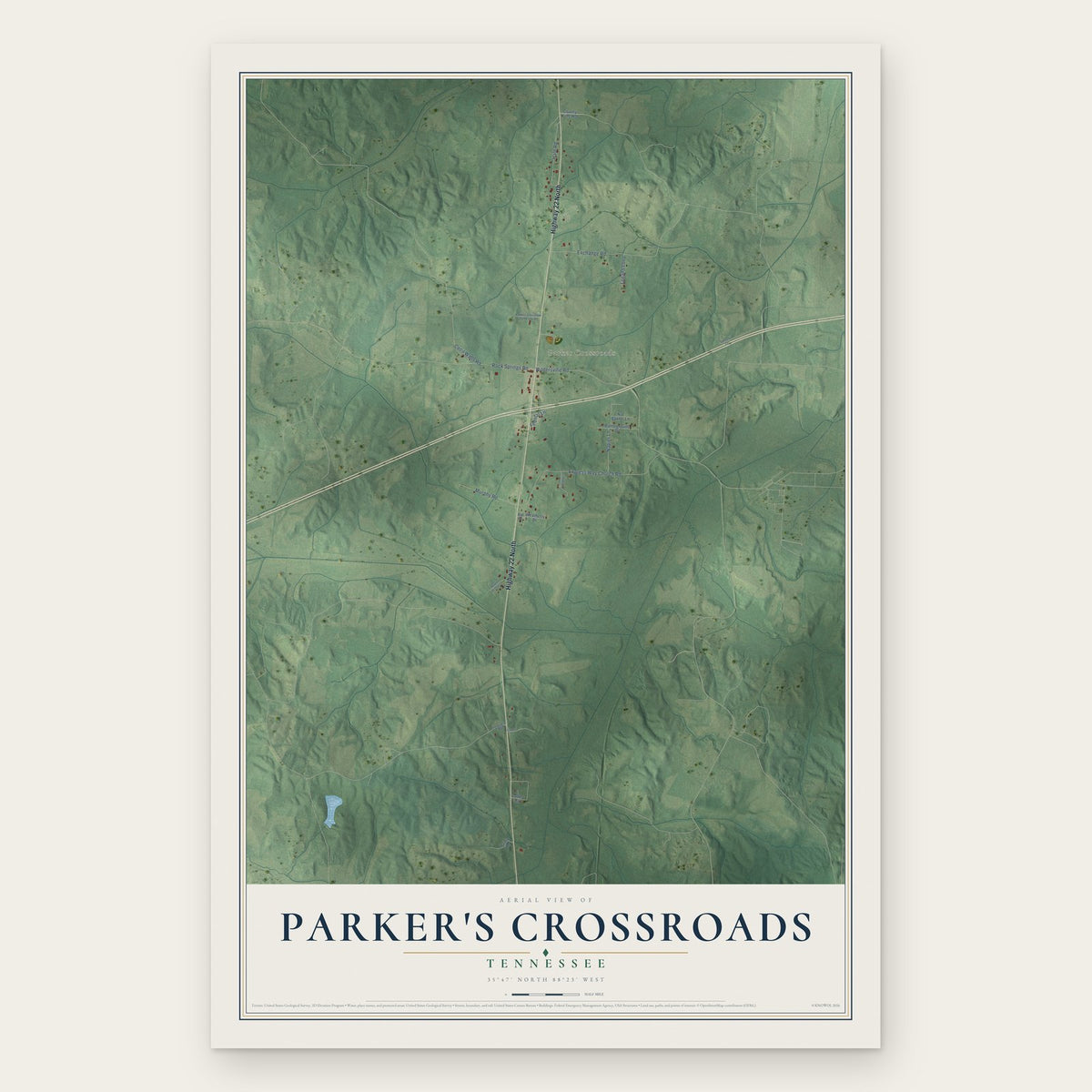 Parker's Crossroads, Tennessee map print, the full design