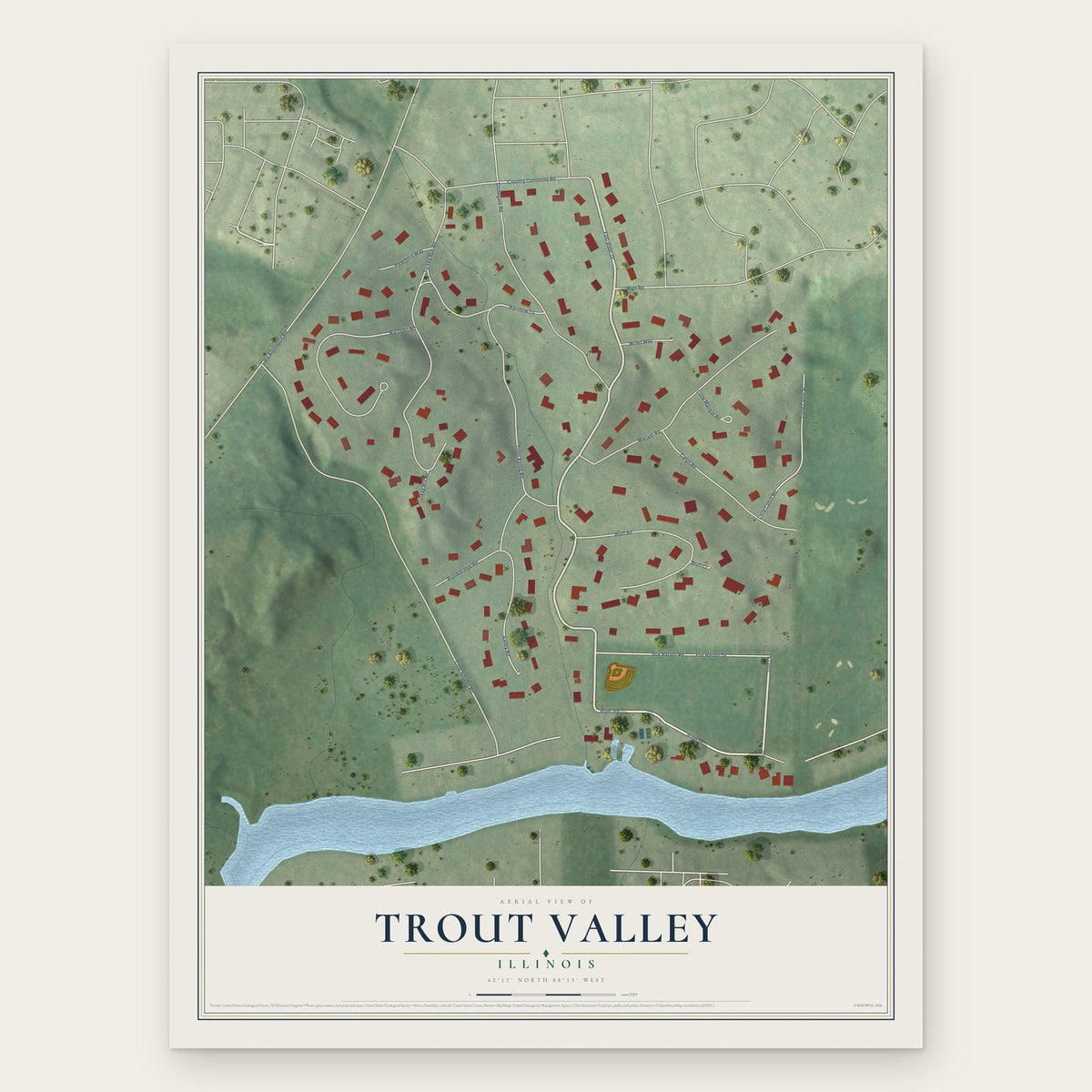 Trout Valley, Illinois map print, the full design