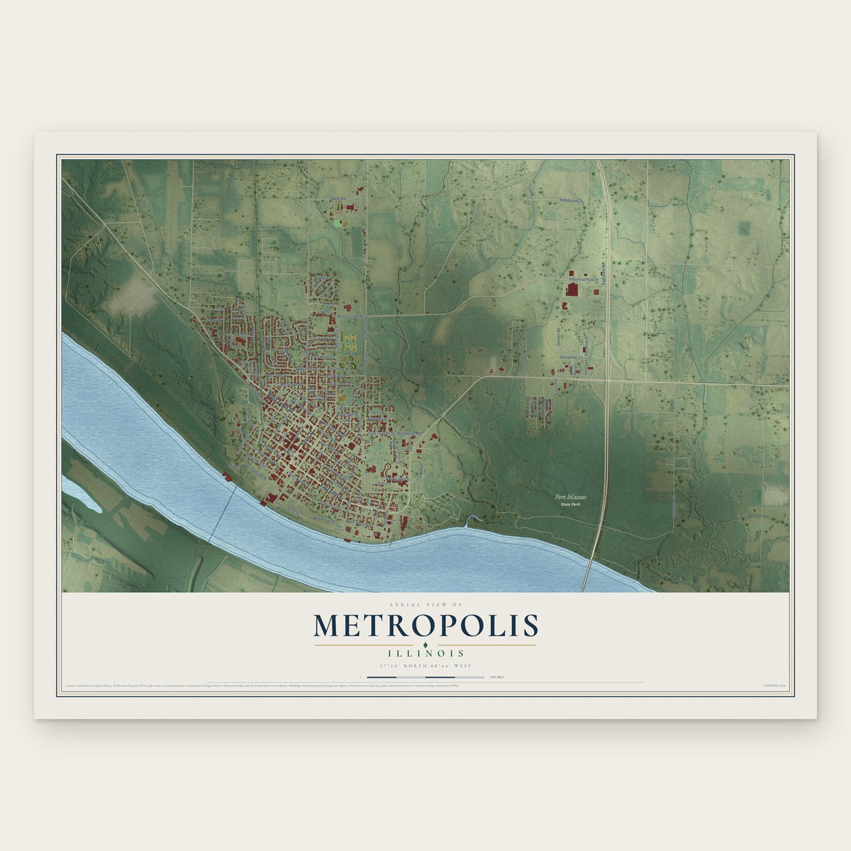 Metropolis, Illinois map print, the full design
