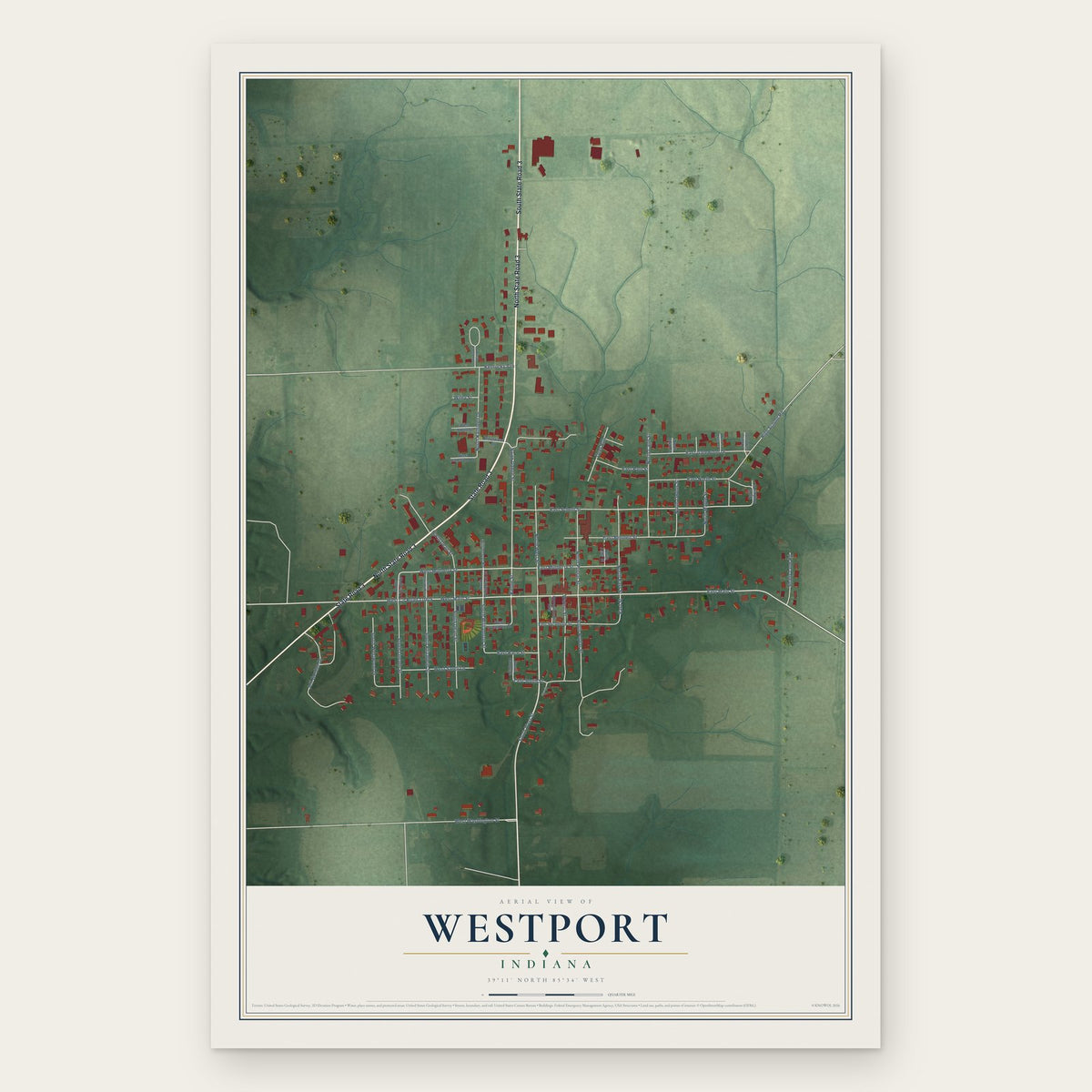 Westport, Indiana map print, the full design
