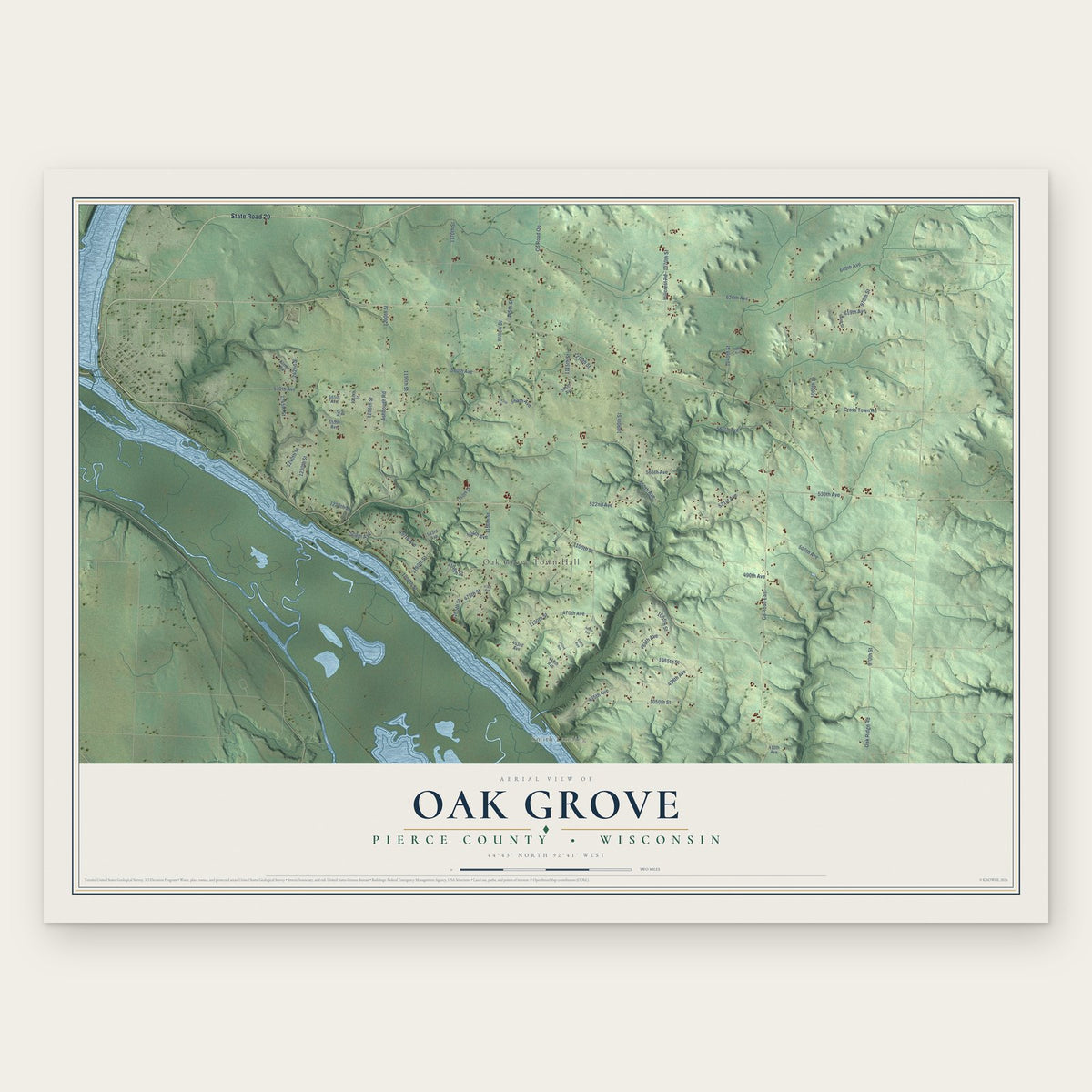 Oak Grove, Pierce County, Wisconsin map print, the full design