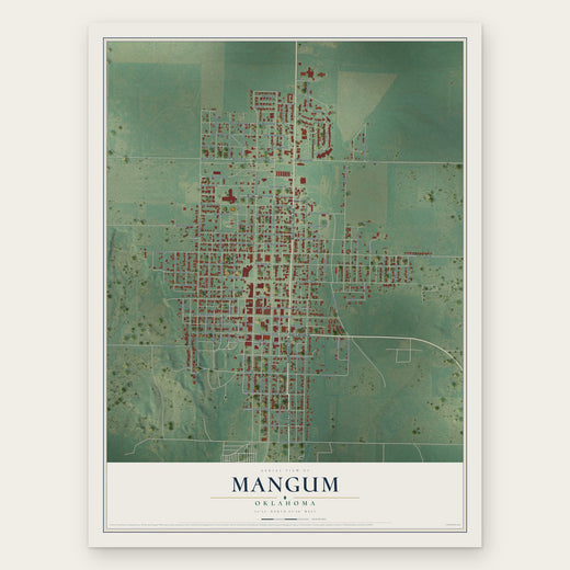 Mangum, Oklahoma map print, the full design