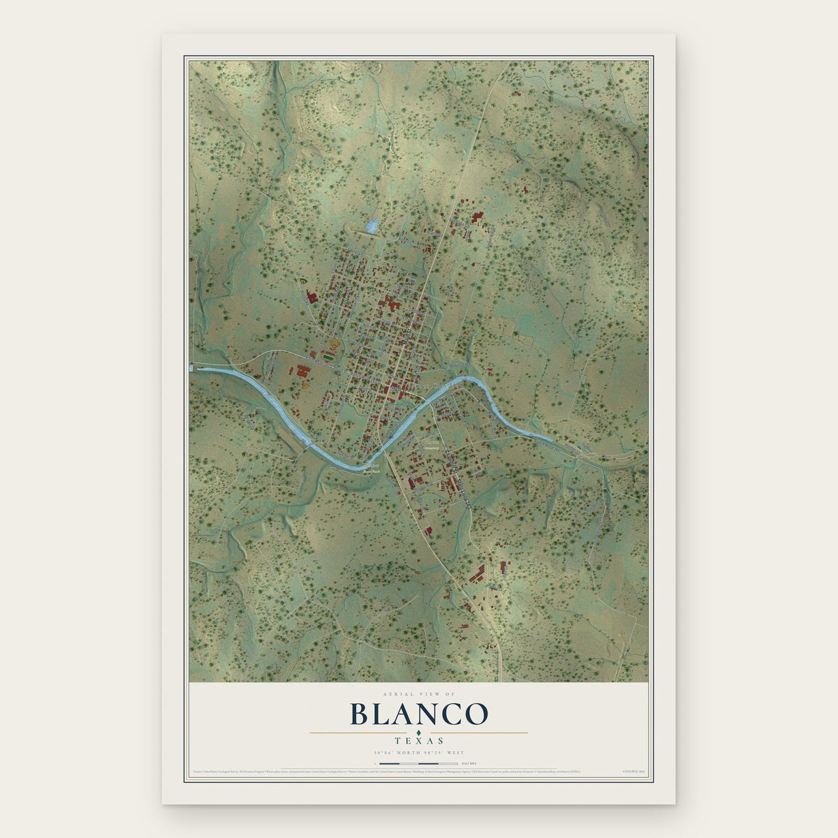 Blanco, Texas map print, the full design