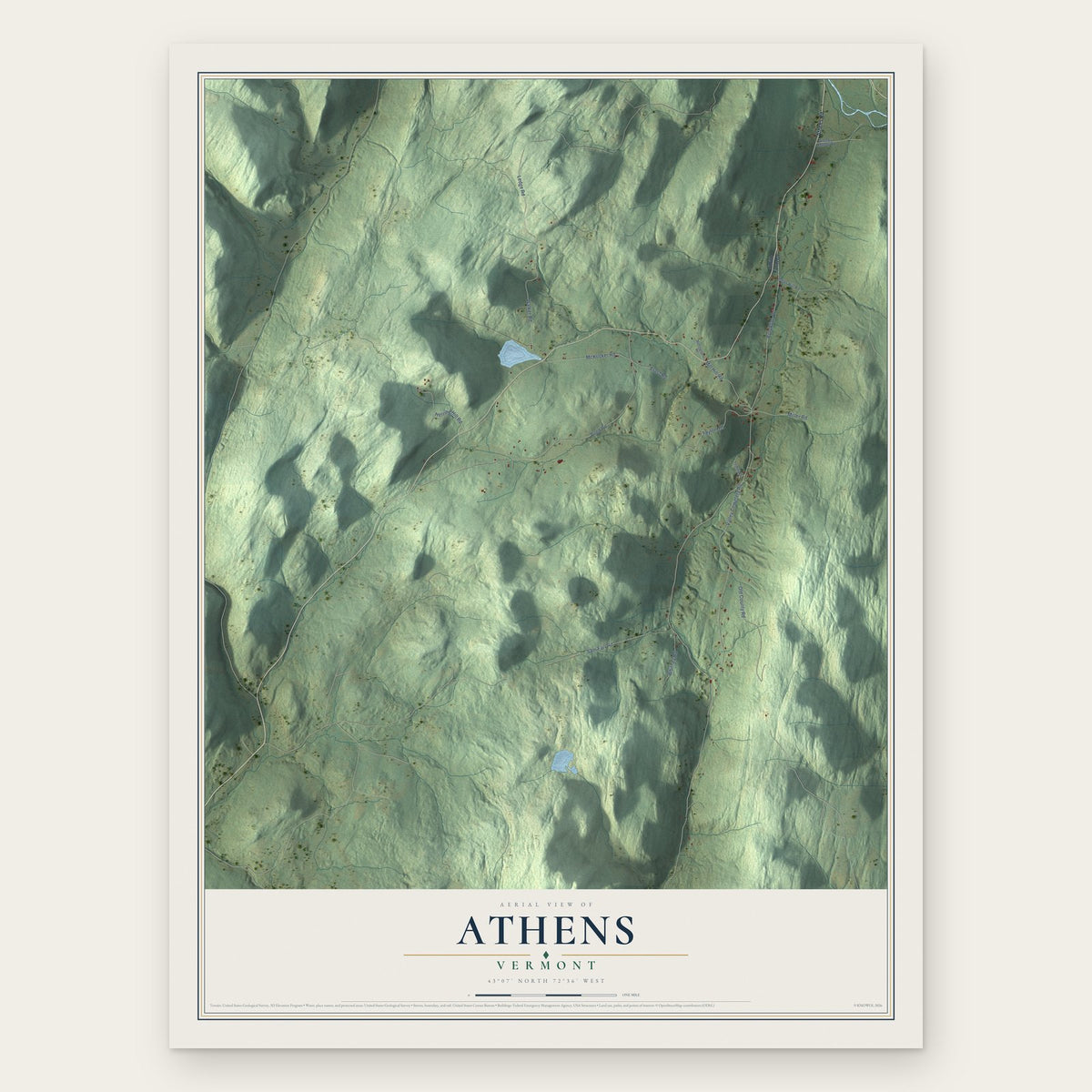 Athens, Vermont map print, the full design