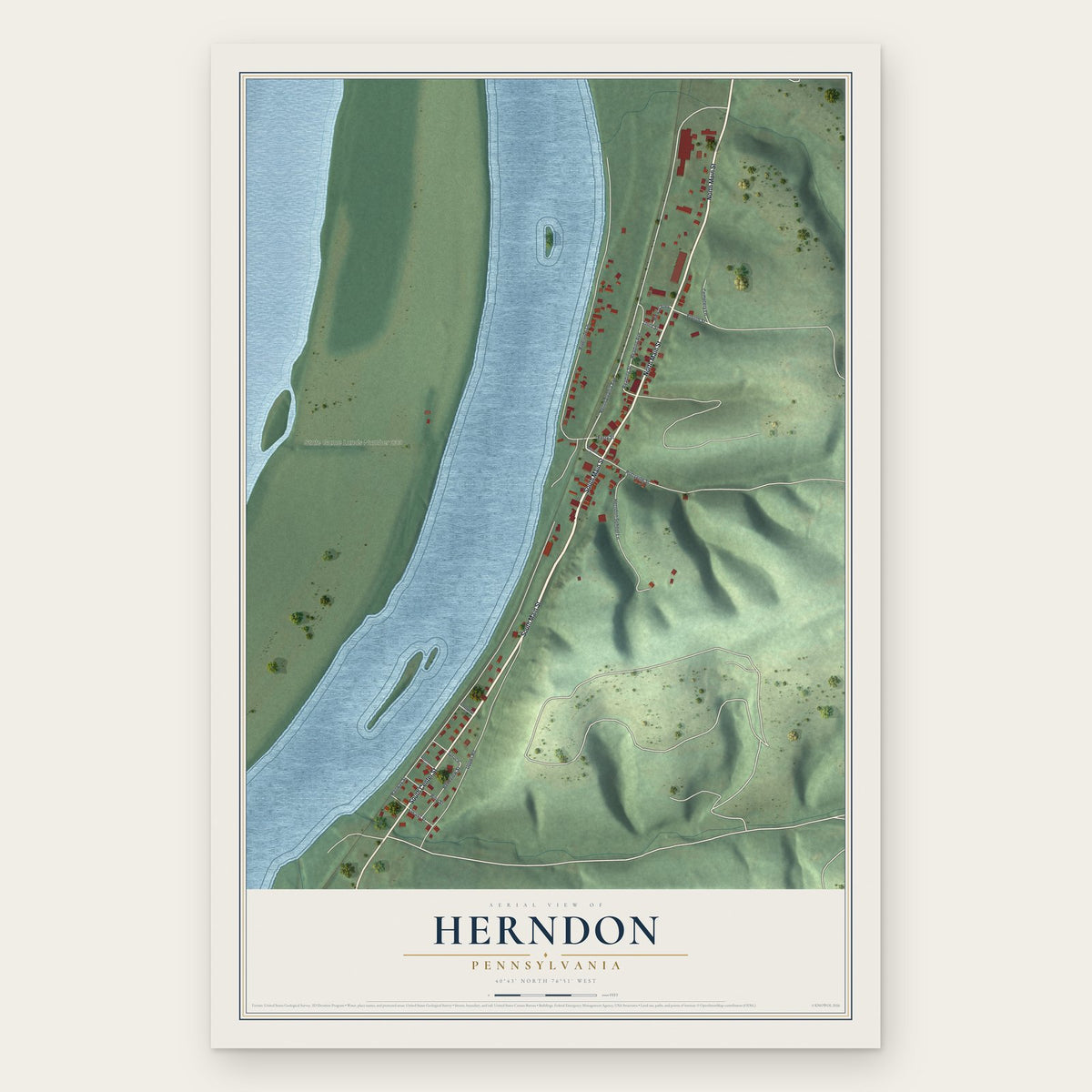 Herndon, Pennsylvania map print, the full design