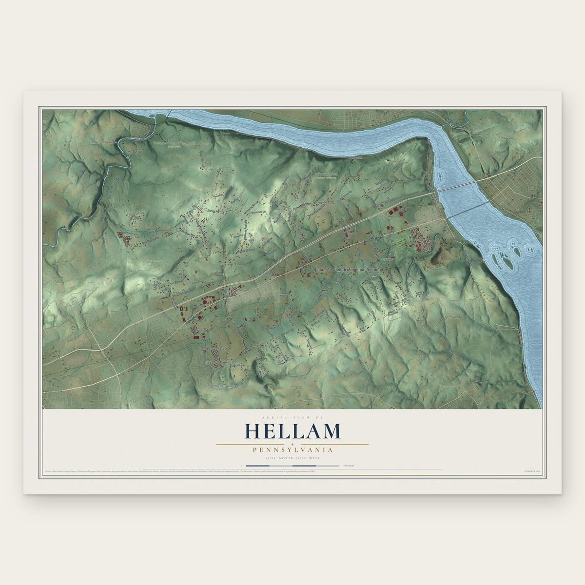 Hellam, Pennsylvania map print, the full design