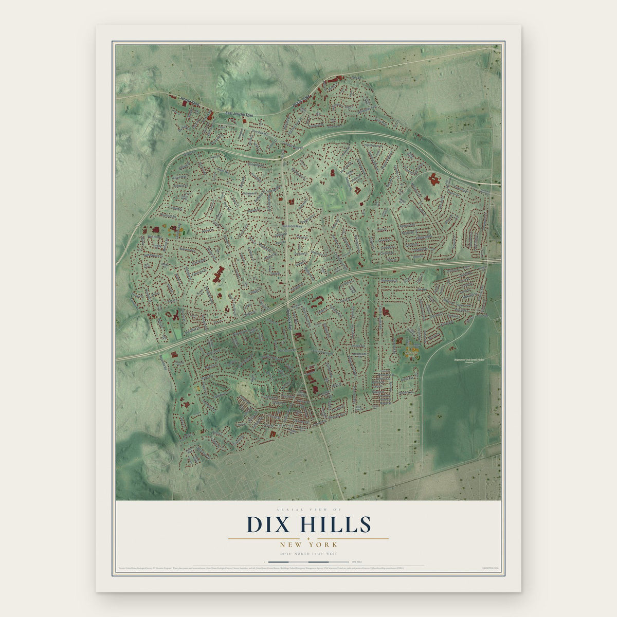 Dix Hills, New York map print, the full design