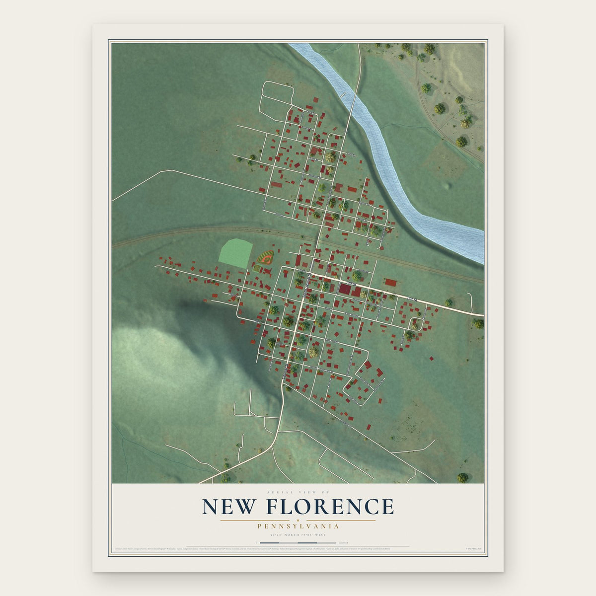 New Florence, Pennsylvania map print, the full design