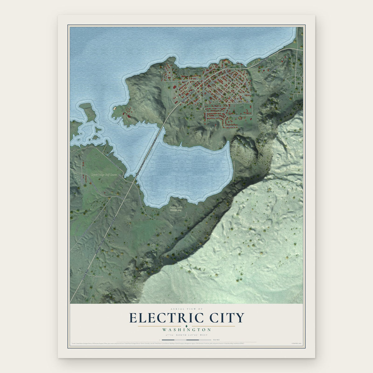 Electric City, Washington map print, the full design