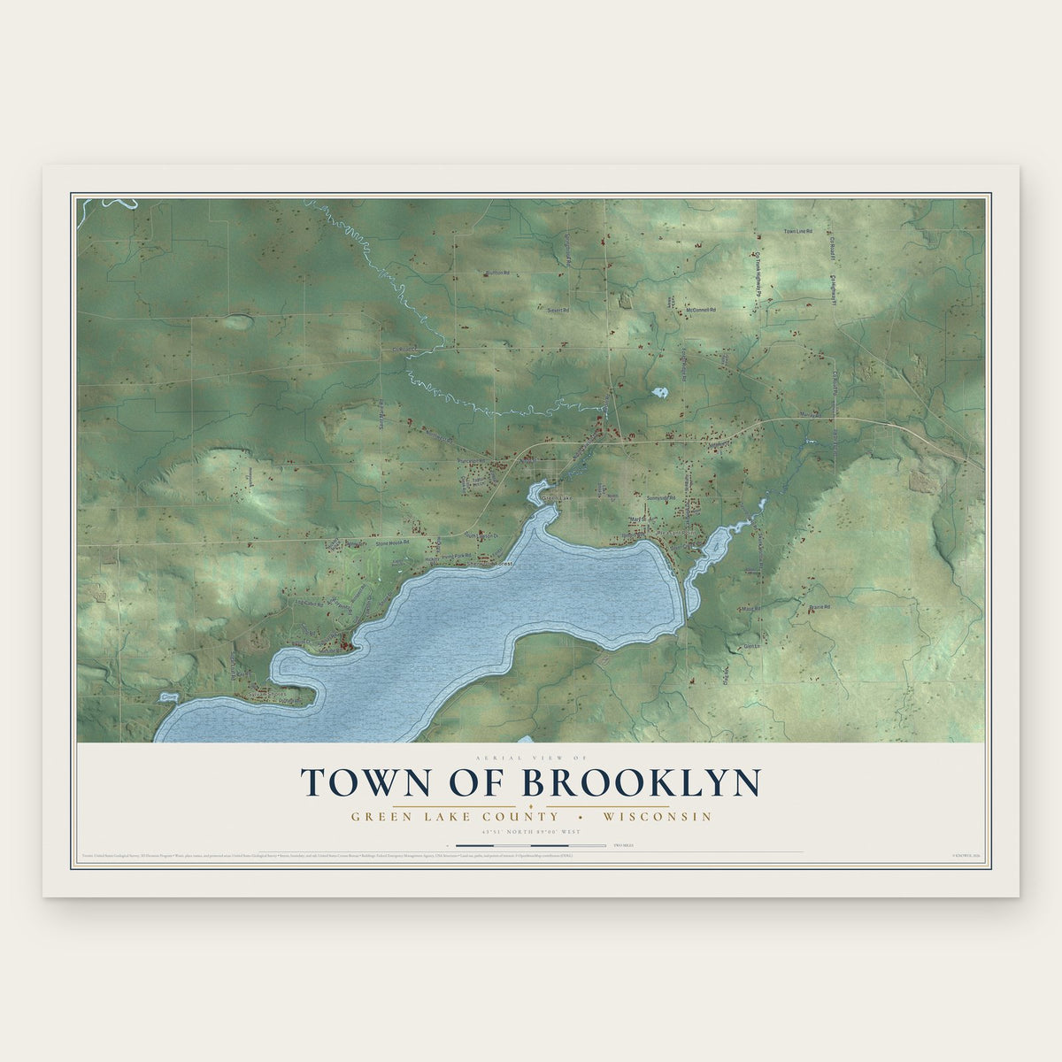 Town of Brooklyn, Green Lake County, Wisconsin map print, the full design