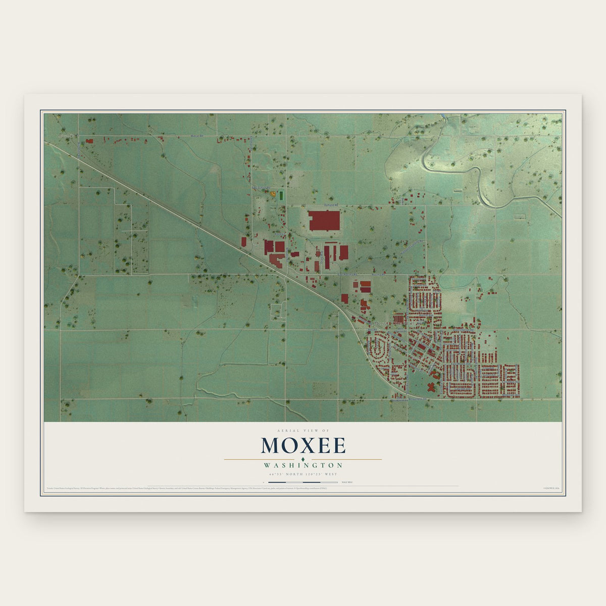 Moxee, Washington map print, the full design