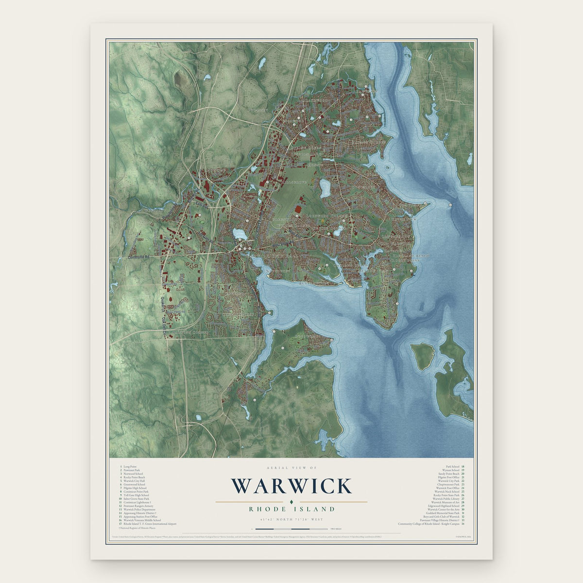 Warwick, Rhode Island map print, the full design