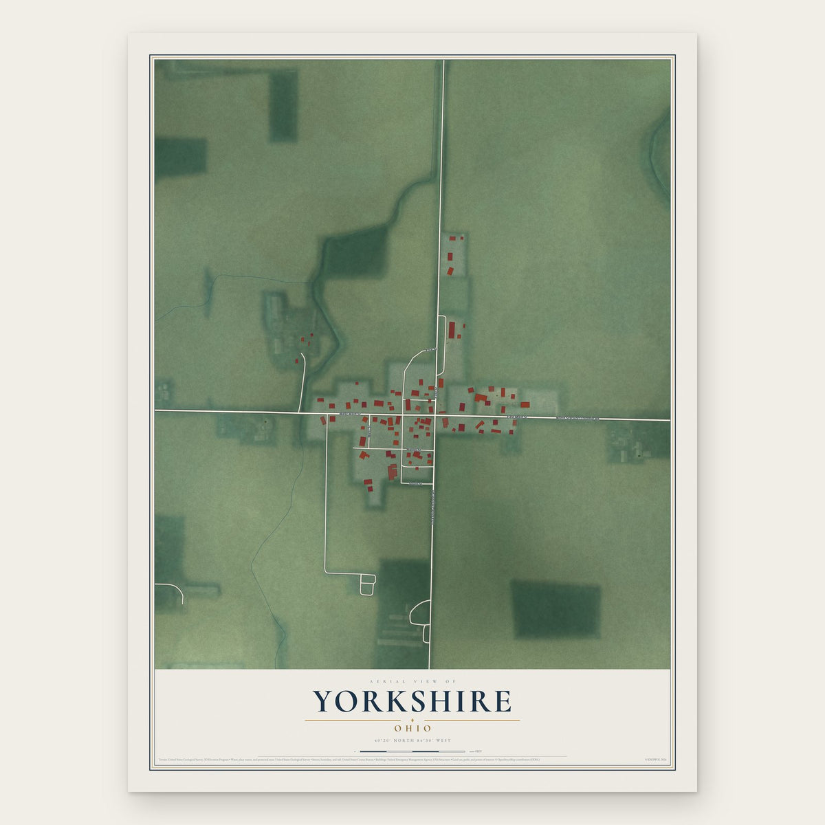 Yorkshire, Ohio map print, the full design
