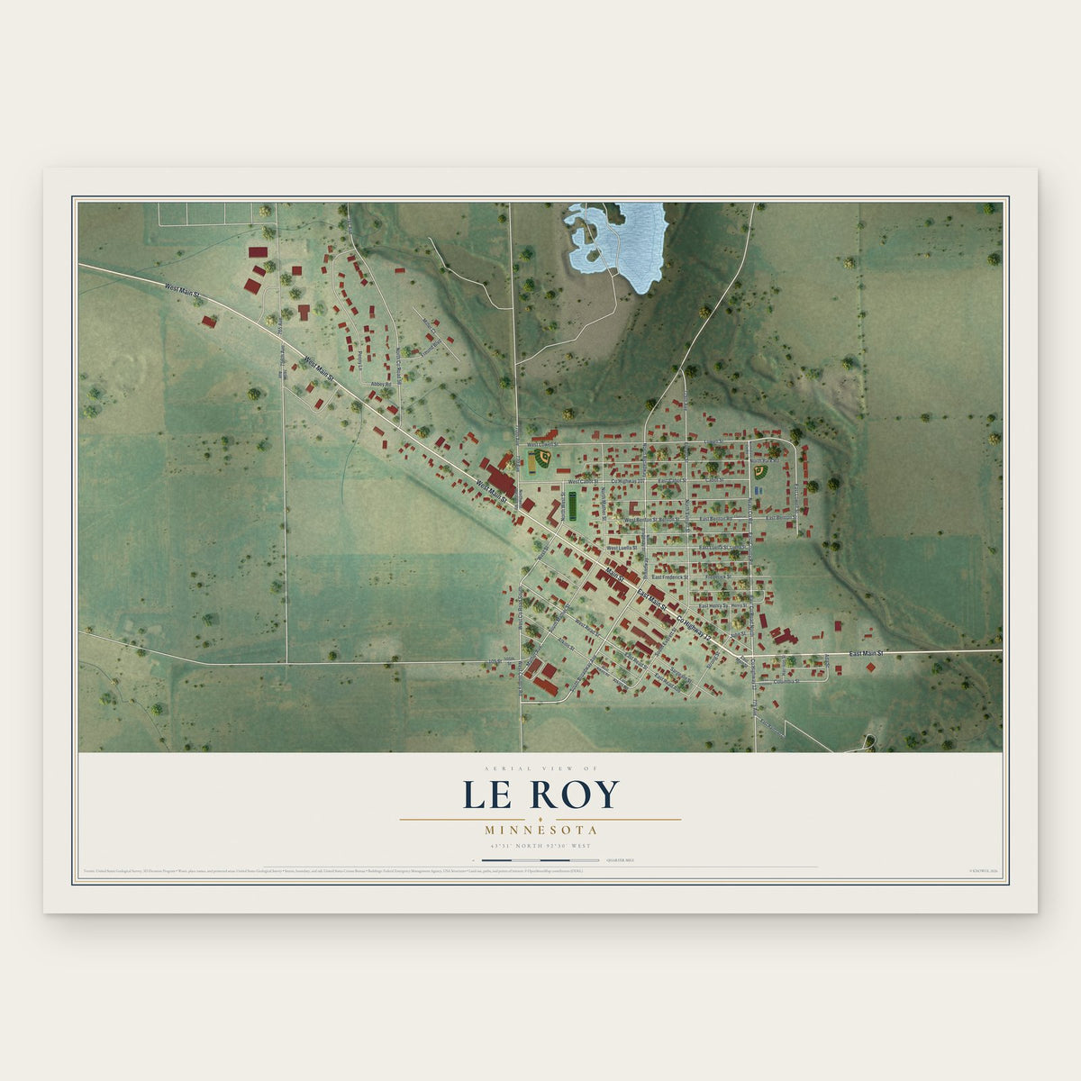 Le Roy, Minnesota map print, the full design