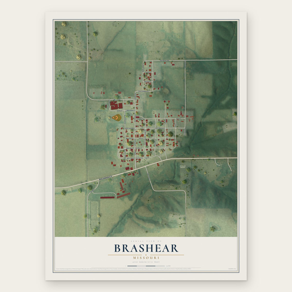 Brashear, Missouri map print, the full design
