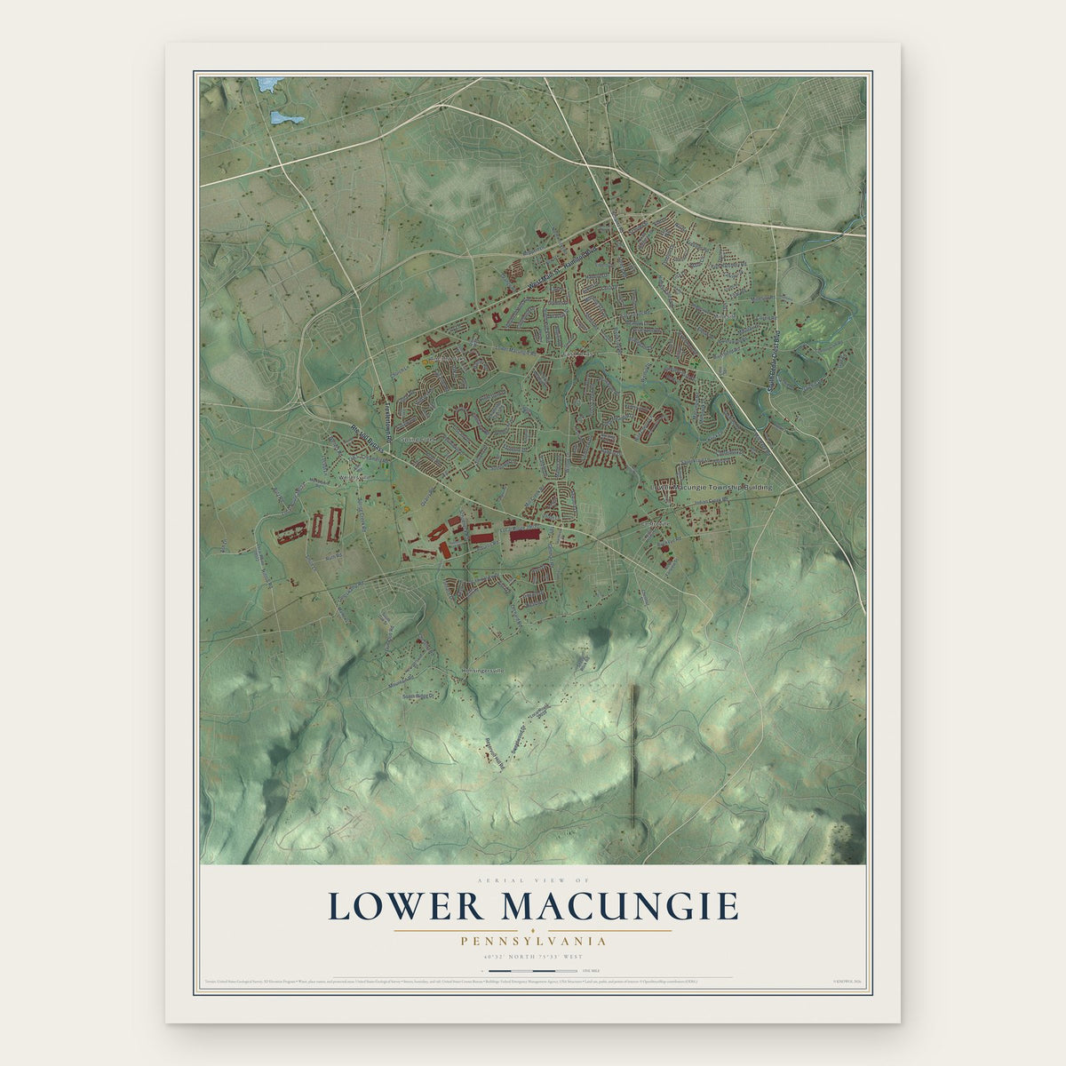 Lower Macungie, Pennsylvania map print, the full design