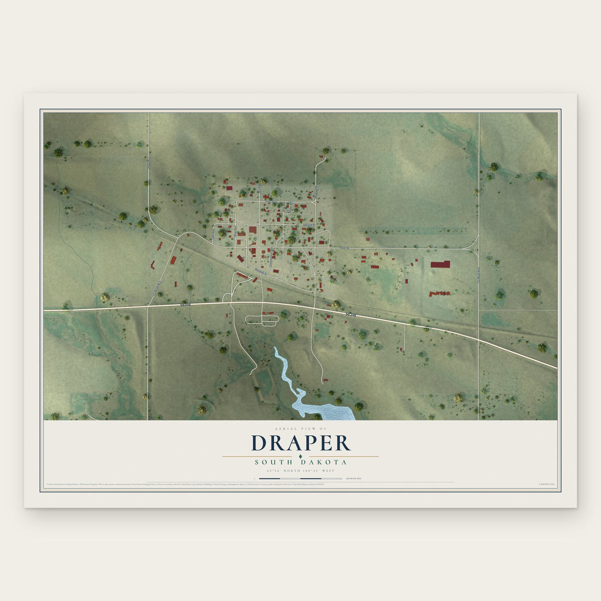Draper, South Dakota map print, the full design